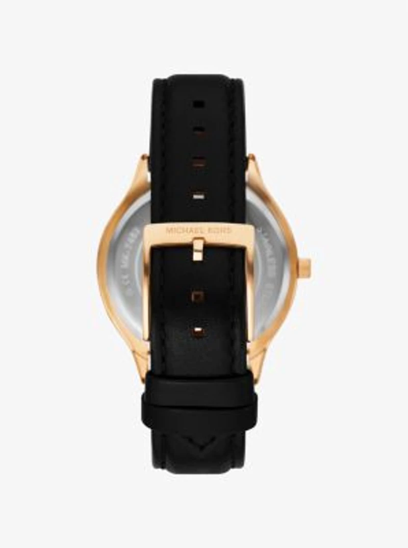 Slim Runway Gold-Tone and Leather Watch