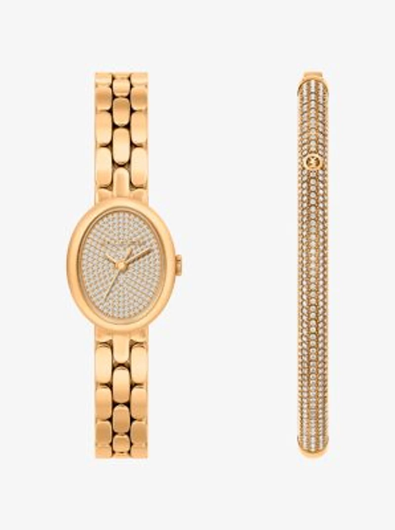 Petite Maude Gold-Tone Watch and Pavé Bangle Jewelry Gift Set
