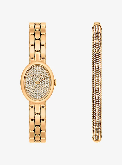 Petite Maude Gold-Tone Watch and Pavé Bangle Jewelry Gift Set