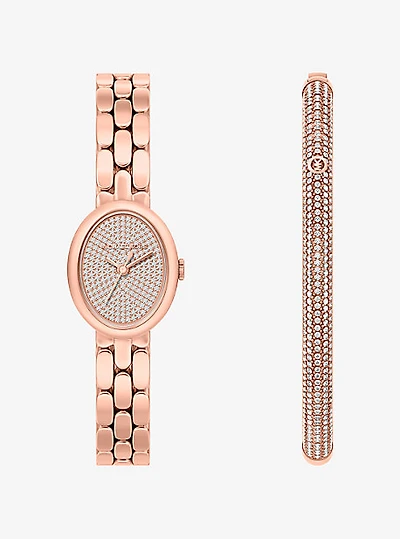 Petite Maude Rose Gold-Tone Watch and Pavé Bangle Jewelry Gift Set