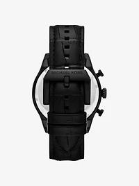 Oversized Panorama Black-Tone and Crocodile Embossed Leather Watch