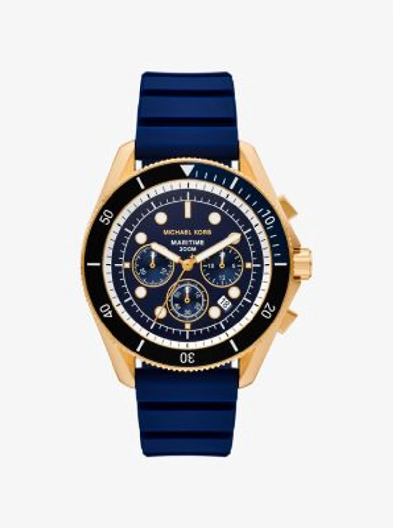 Oversized Maritime Gold-Tone and Silicone Watch