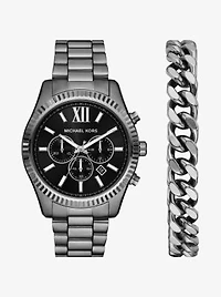 Oversized Lexington Gunmetal Watch and Bracelet Gift Set
