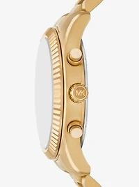 Oversized Lexington Gold-Tone Watch and Crocodile Embossed Leather Card Case Gift Set