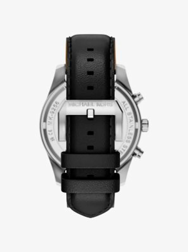 Oversized Lexington Silver-Tone and Leather Watch