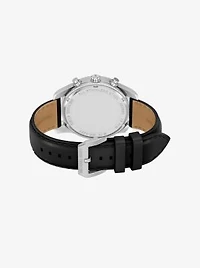 Oversized Lexington Silver-Tone and Leather Watch