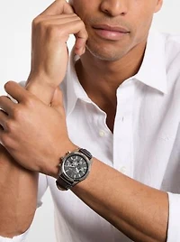 Oversized Lexington Silver-Tone and Leather Watch