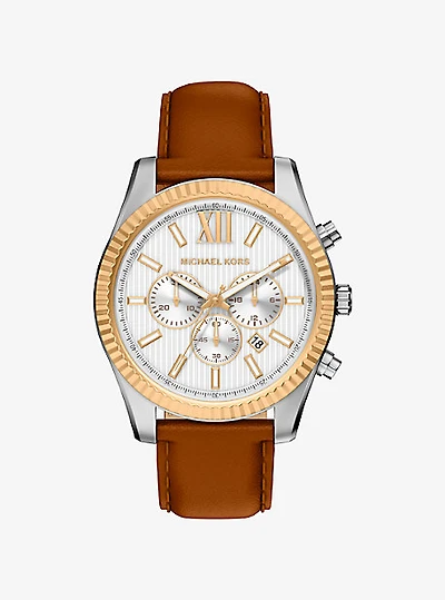 Oversized Lexington Two-Tone and Leather Watch