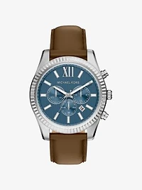 Oversized Lexington Silver-Tone and Leather Watch