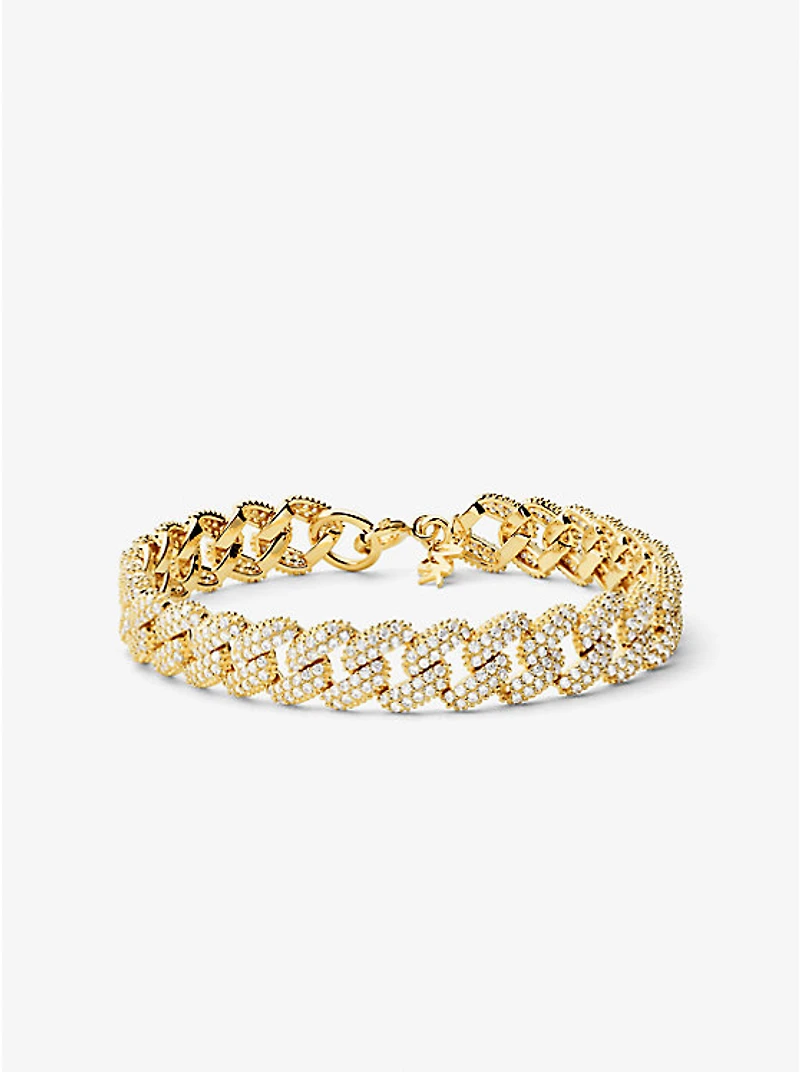 Precious Metal-Plated Sterling Silver Pavé Curb Link Bracelet