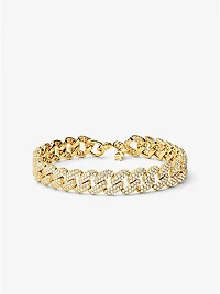 Precious Metal-Plated Sterling Silver Pavé Curb Link Bracelet