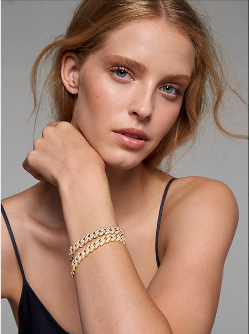 Precious Metal-Plated Sterling Silver Pavé Curb Link Bracelet