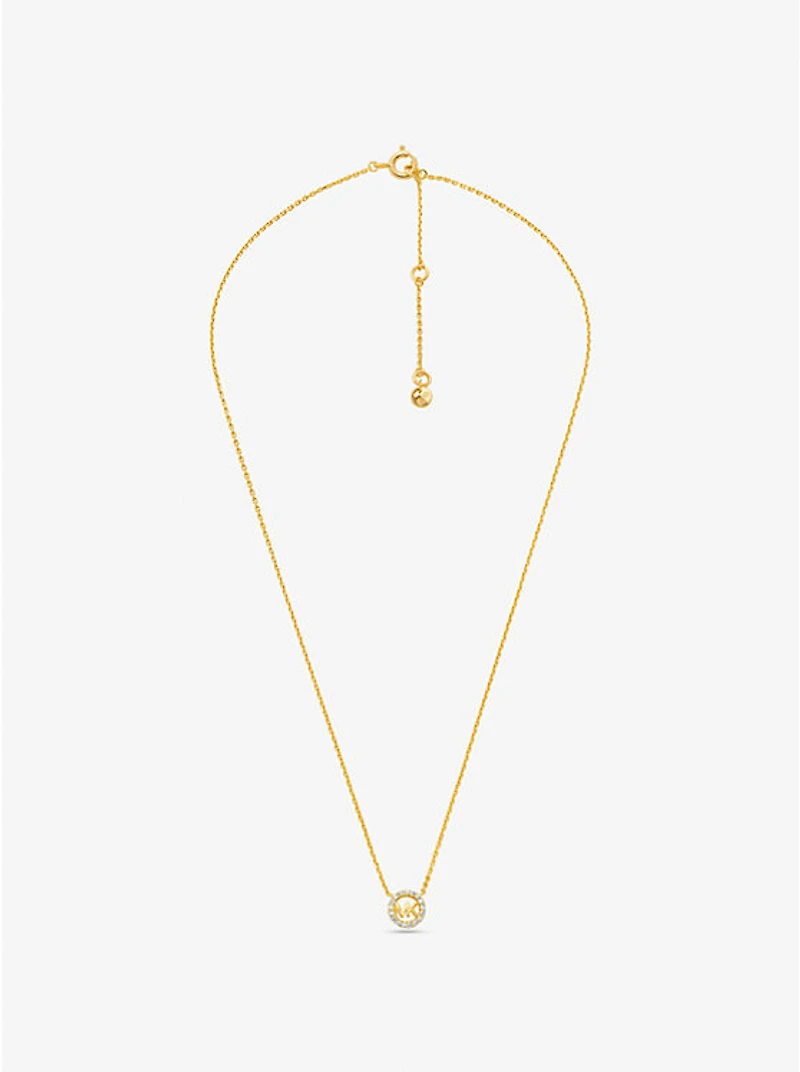 Fulton Precious-Metal Plated Sterling Silver Pavé Logo Charm Necklace