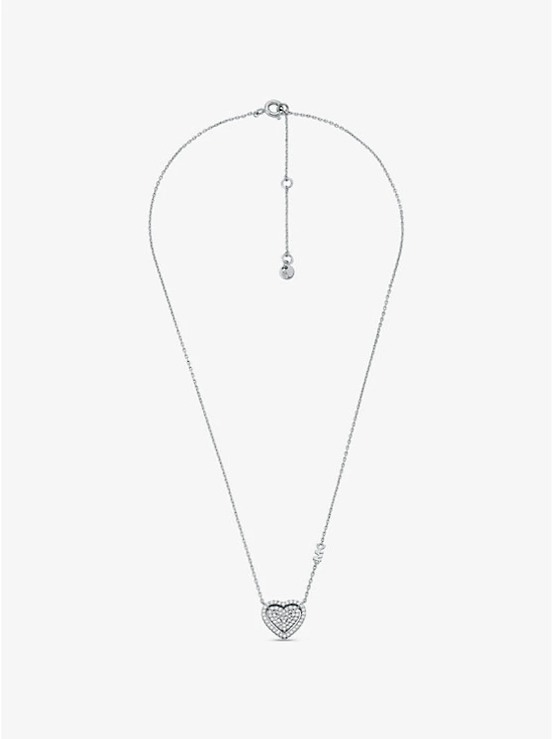Precious Metal-Plated Sterling Silver Pavé Heart Necklace and Earrings Gift Set