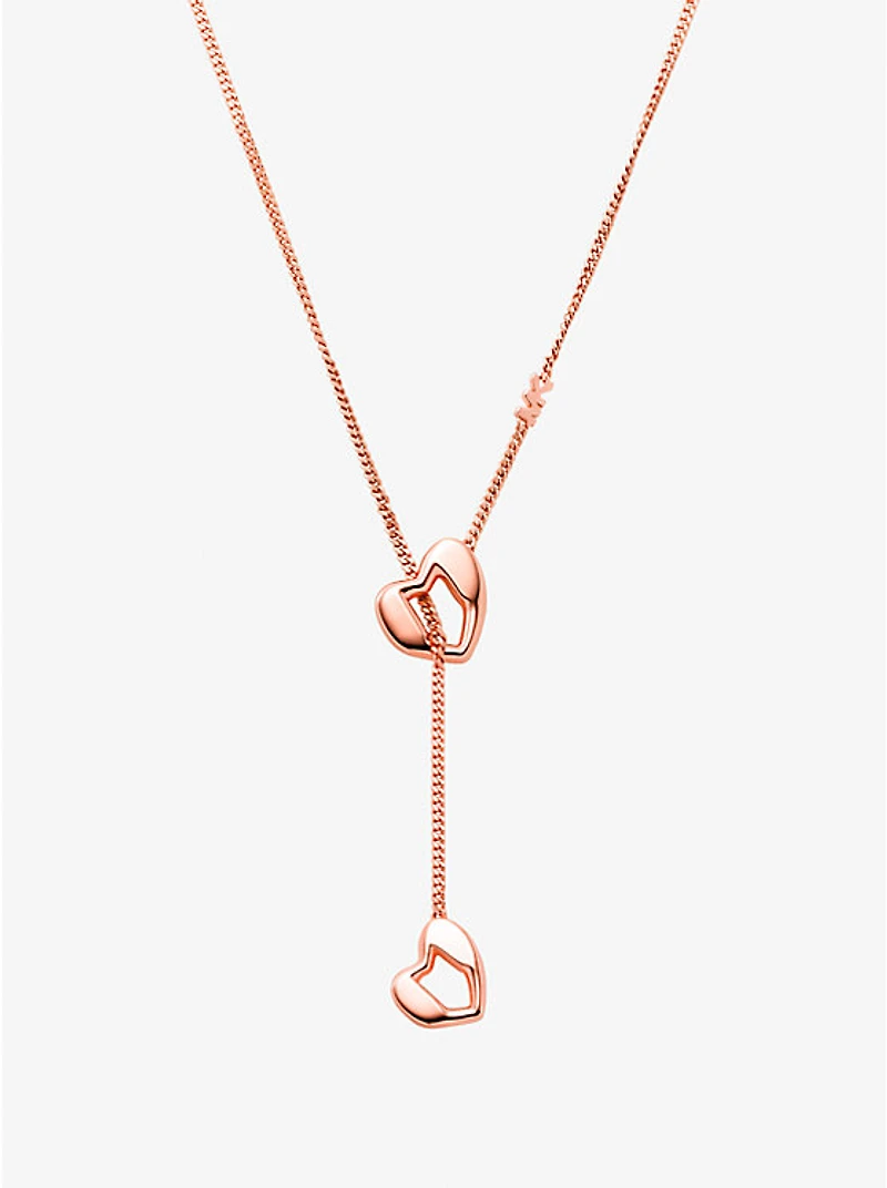 Precious-Metal Plated Sterling Silver Heart Chain Lariat Necklace