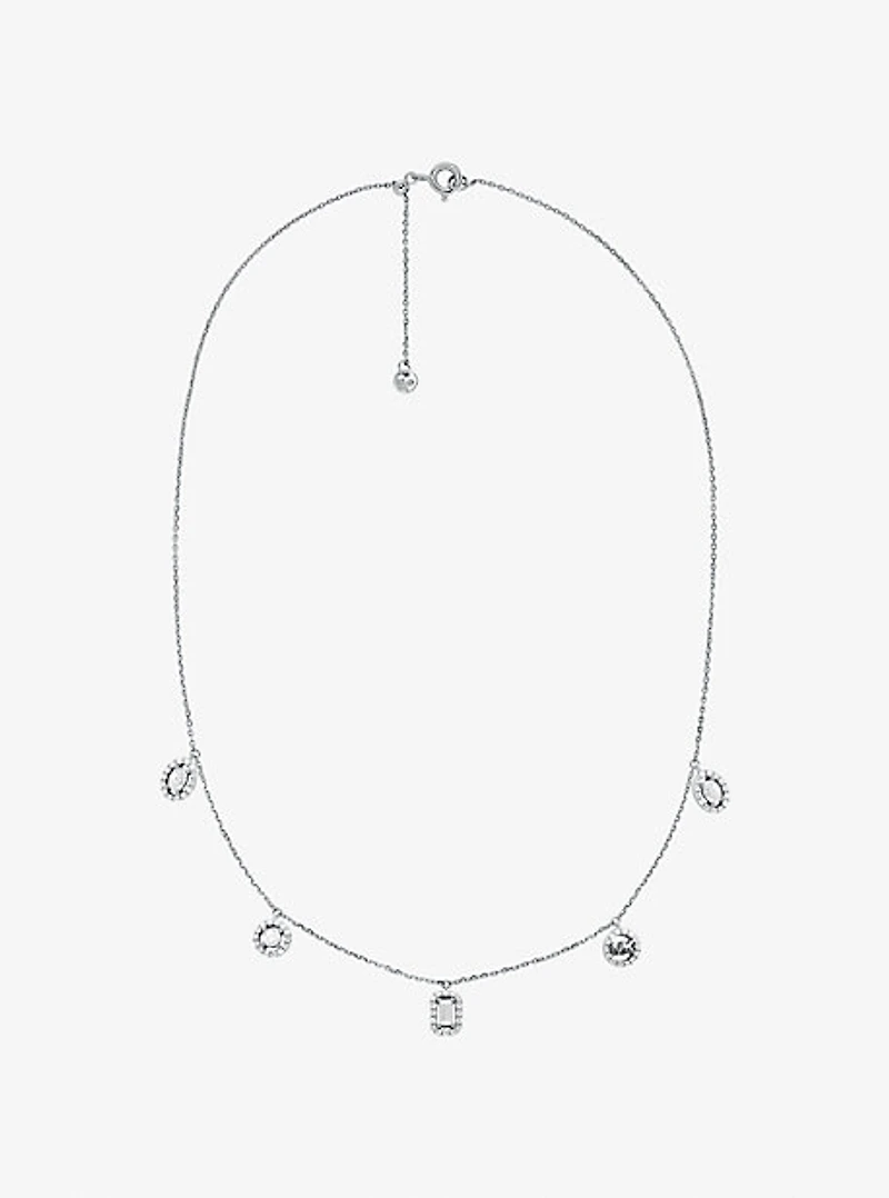 Precious Metal-Plated Sterling Silver Pavé Mixed Charms Necklace