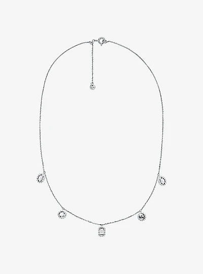Precious Metal-Plated Sterling Silver Pavé Mixed Charms Necklace
