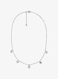 Precious Metal-Plated Sterling Silver Pavé Mixed Charms Necklace
