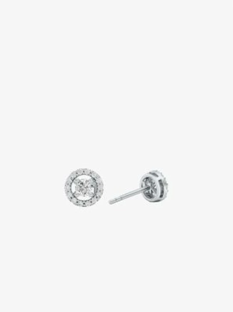 Precious Metal-Plated Sterling Silver Pavé Halo Stud Earrings