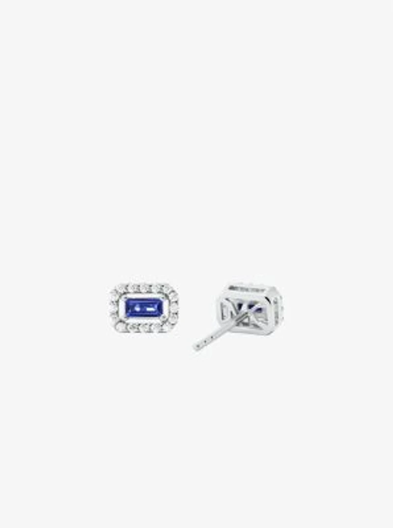 Precious Metal-Plated Sterling Silver Pavé Halo Stud Earrings