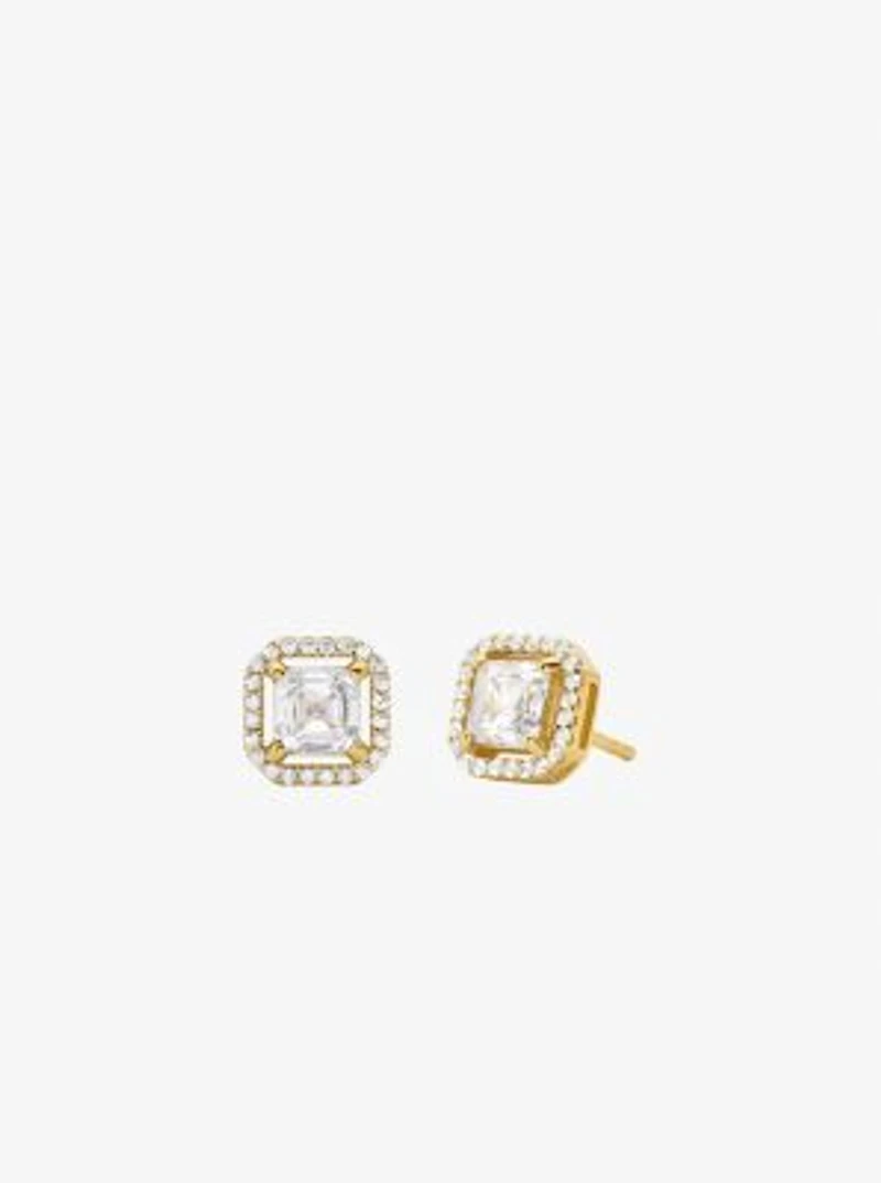 Precious Metal-Plated Sterling Silver Pavé Stud Earrings