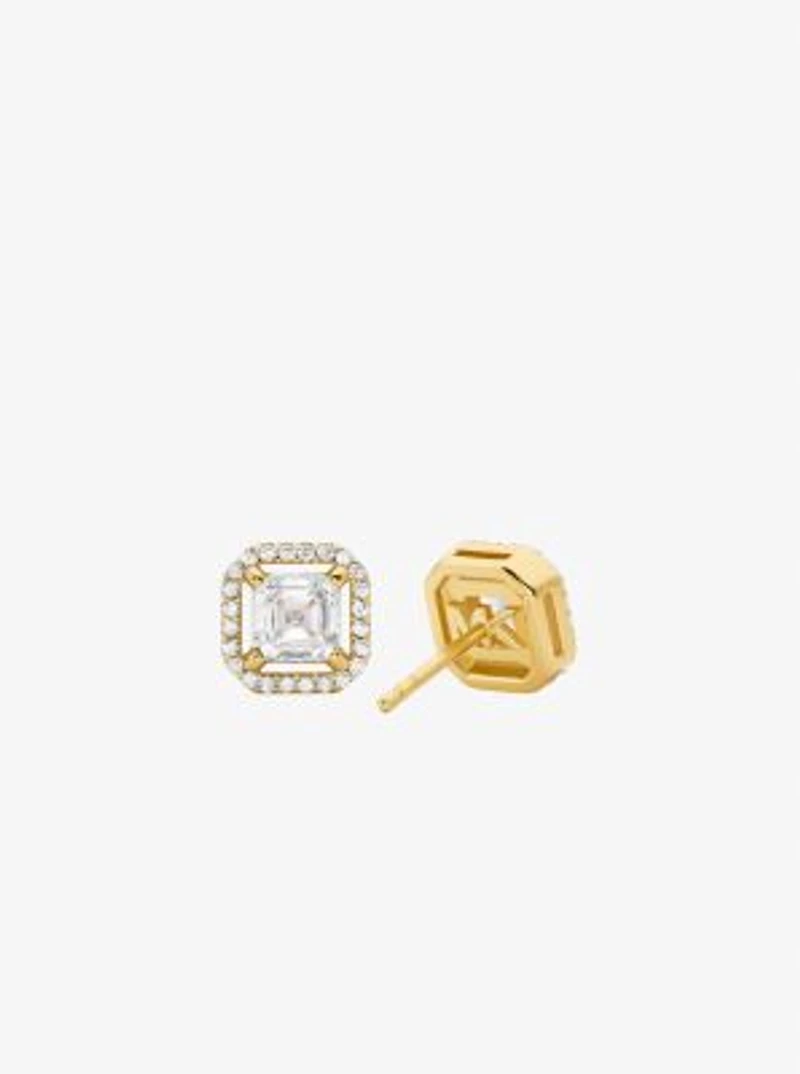 Precious Metal-Plated Sterling Silver Pavé Stud Earrings