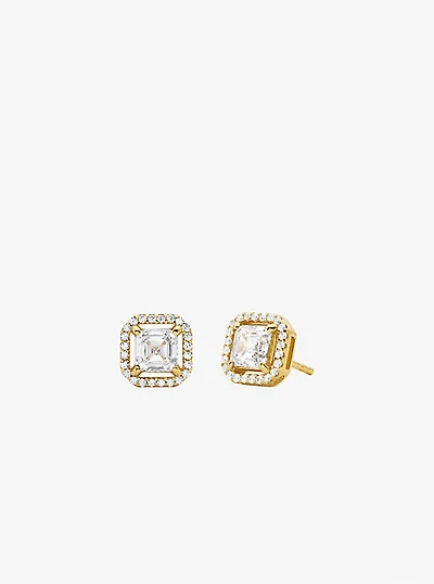 Precious Metal-Plated Sterling Silver Pavé Stud Earrings