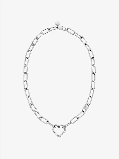 Pavé Heart Curb-Link Necklace