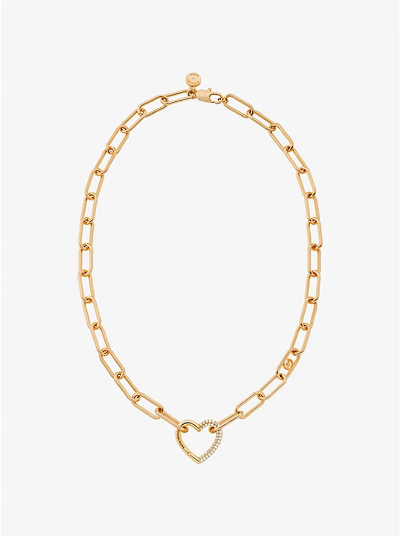 Pavé Heart Curb-Link Necklace