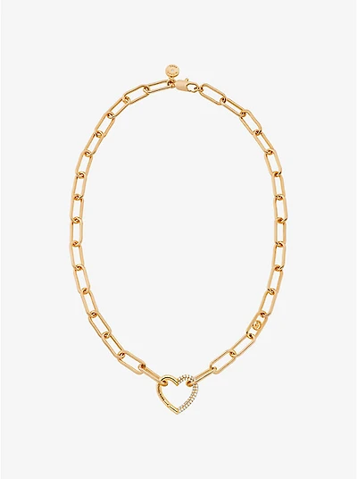 Pavé Heart Curb-Link Necklace