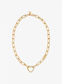 Pavé Heart Curb-Link Necklace