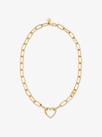 Pavé Heart Curb-Link Necklace