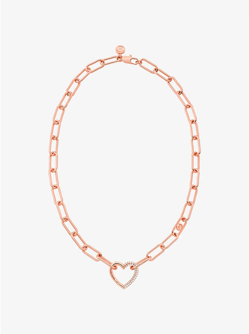 Pavé Heart Curb-Link Necklace