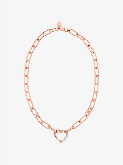 Pavé Heart Curb-Link Necklace