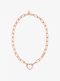 Pavé Heart Curb-Link Necklace