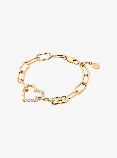 Pavé Heart Curb-Link Bracelet