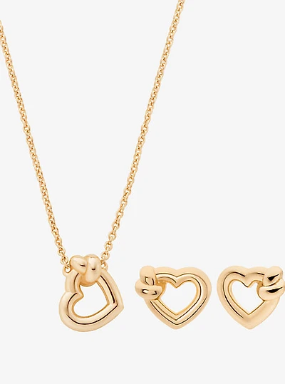 Knotted Heart Necklace and Earrings Gift Set