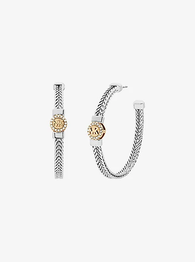 Pavé Logo Foxtail Chain Hoop Earrings