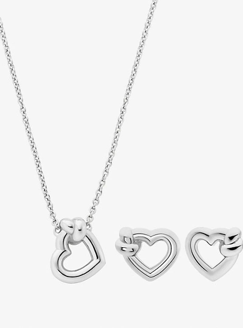 Knotted Heart Necklace and Earrings Gift Set