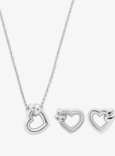 Knotted Heart Necklace and Earrings Gift Set