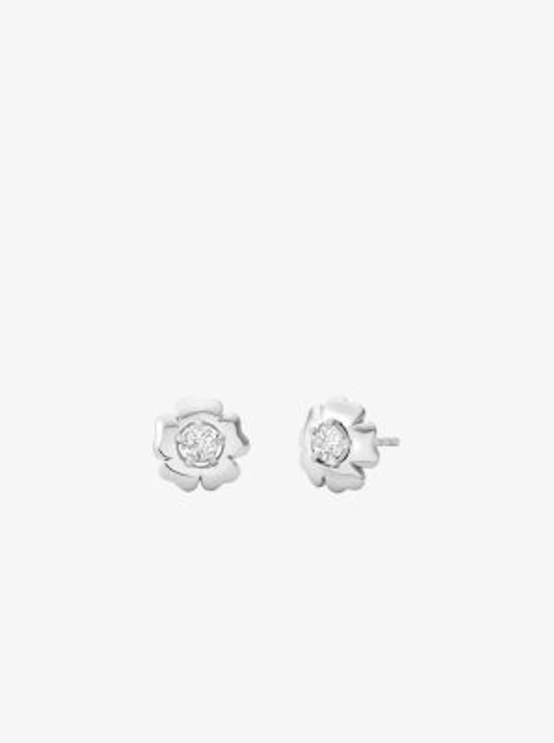 Pavé Flower Charm Bracelet and Stud Earrings Jewelry Set