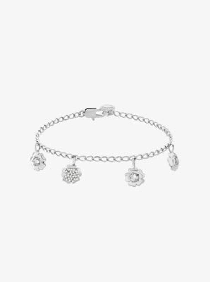 Pavé Flower Charm Bracelet and Stud Earrings Jewelry Set