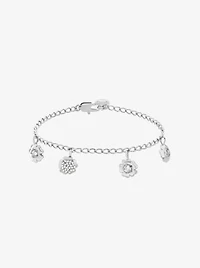 Pavé Flower Charm Bracelet and Stud Earrings Jewelry Set