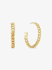 Precious Metal-Plated Brass Curb Link Hoop Earrings