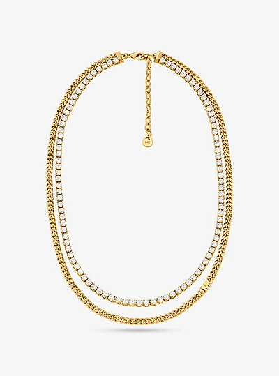 Precious Metal-Plated Brass Double Chain Tennis Necklace