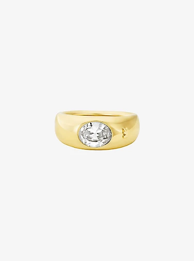 Precious Metal-Plated Cubic Zirconia Signet Ring