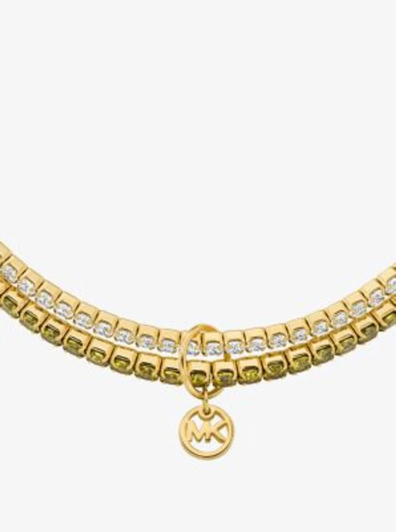 Precious Metal-Plated Brass Double Wrap Stretch Tennis Bracelet