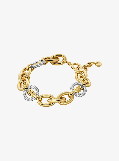 Pavé Logo Charm Chain-Link Bracelet