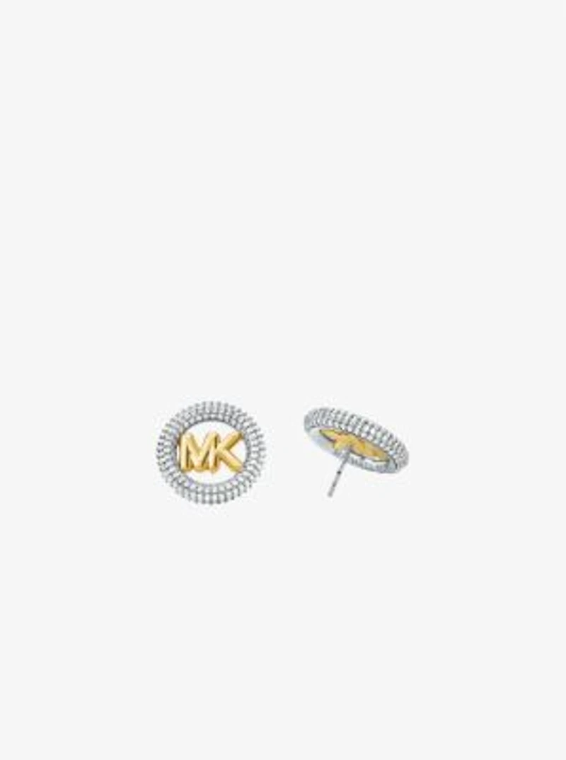 Medium Precious Metal-Plated Brass Pavé Logo Stud Earrings