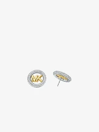 Medium Precious Metal-Plated Brass Pavé Logo Stud Earrings